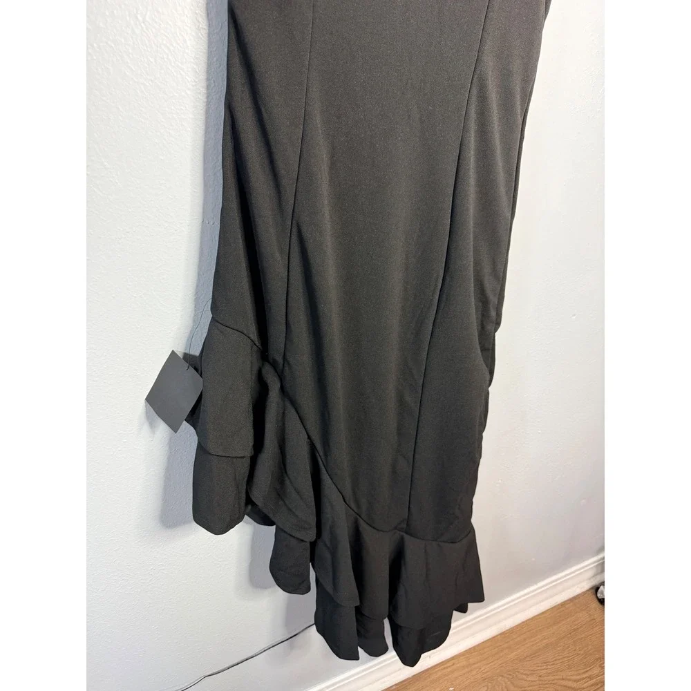 Lulus Steal a Glance Black One-Shoulder Asymmetrical‎ Midi Dress Large NWT
